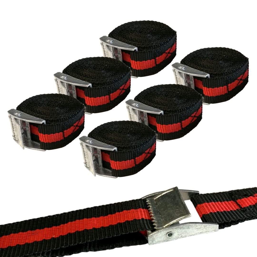 (PACK OF 6) 2.5M x 25mm Luggage Baggage Straps Cam Buckle Pull Tight